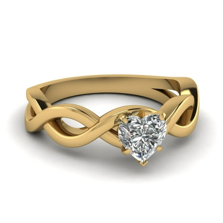 1/2 Carat Heart Shaped Infinity Solitaire Diamond Engagement Ring In 14K Yellow Gold GIA Certified