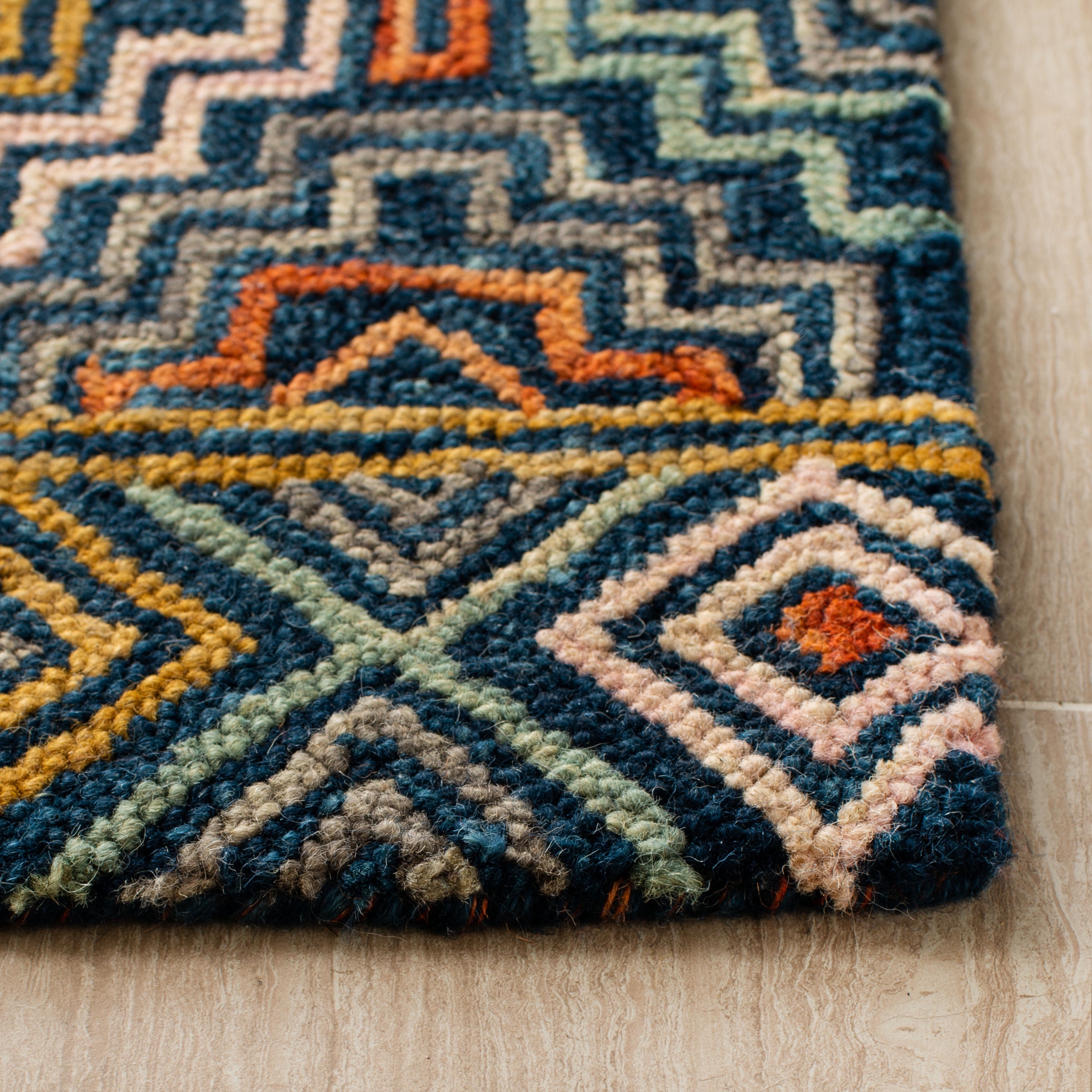 SAFAVIEH Aspen Ethelbert Geometric Wool Runner Rug, Blue/Gold, 2'3" x 19'