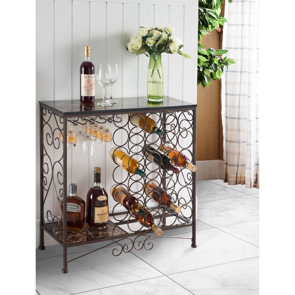 Marcus Bronze & Marble Metal Transitional Wine Rack Organizer Display