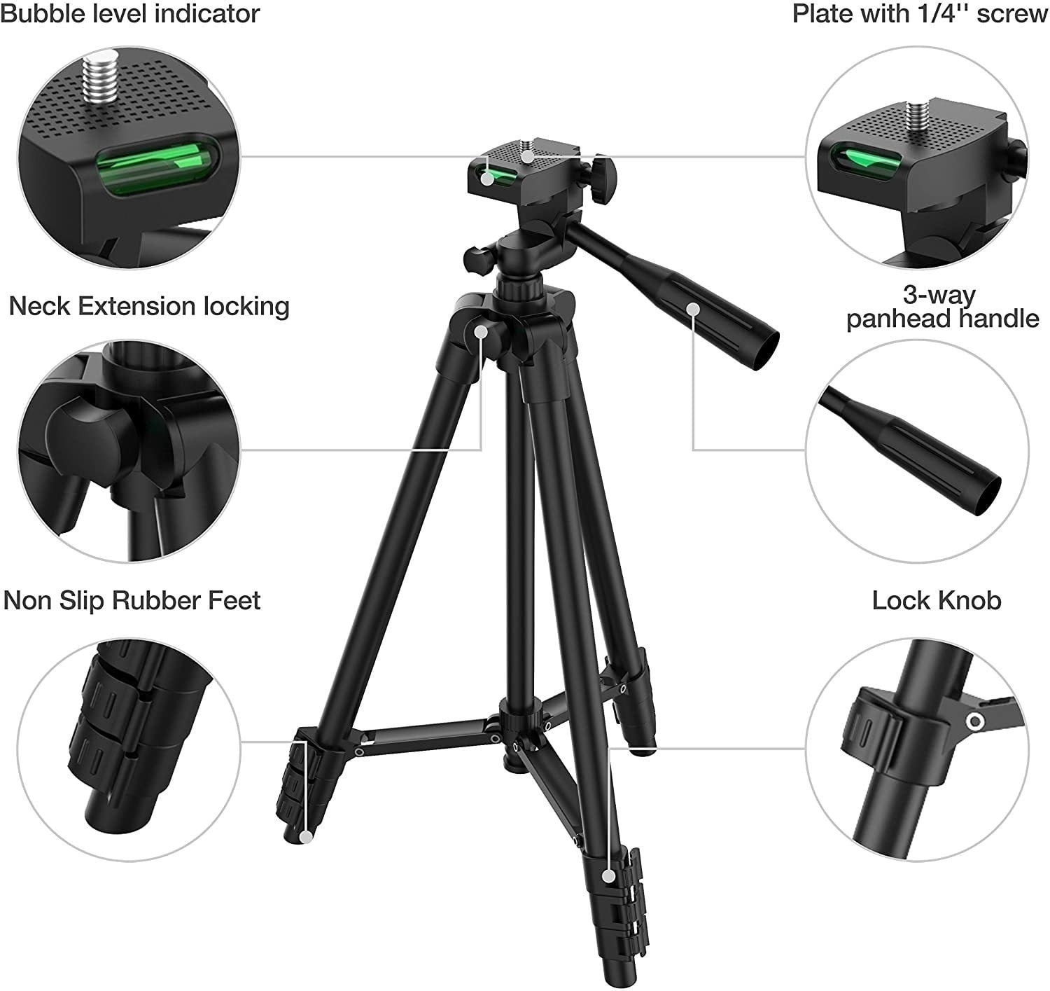Ralshow Camera Tripod 41-inch Aluminum Tripod for Camera/Smartphone/GoPro/Projector, Portable Telescopic Holder,  Adjustable Height, Lightweight Tripod