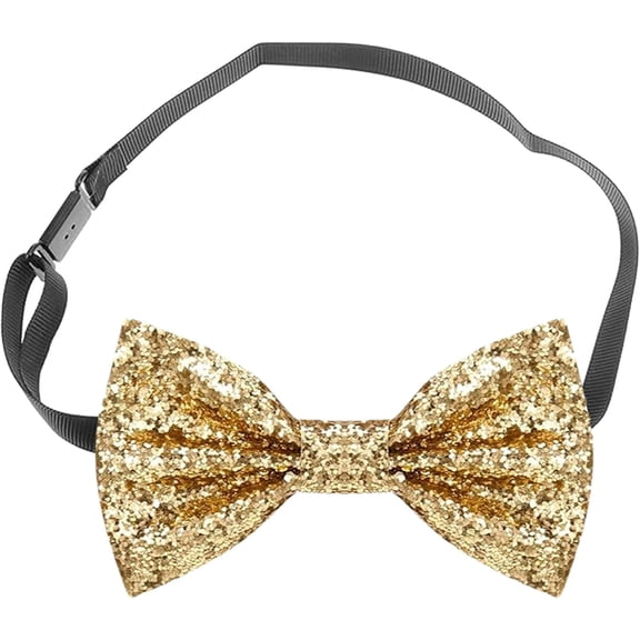 FacoFaco Sparkly Bow Tie with Adjustable Strap Buckle for Men Bachelor Dance (Gold)