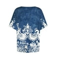 thumbnail image 6 of Tops for Women Short Sleeve Square Collar Printed Button Casual Tops Navy S, 6 of 6