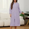 thumbnail image 4 of CHUMUD Women Robes Zipper Fleece Bathrobe Long Sleeve Loose Pajamas Plush Warm House Coat Lounger Cute Lightweight Gown, 4 of 9