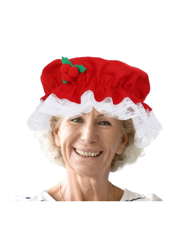 Mrs Claus Hat Old Lady Santa Cap Granny Red Bonnet Christmas New Year Party Grandma Maid Cosplay Costume Accessories