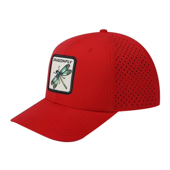 Unisex Embroidered The Dragonfly, 6-Panel Microfiber Laser hole Trucker Hat, Red/Red, Adjustable Fit