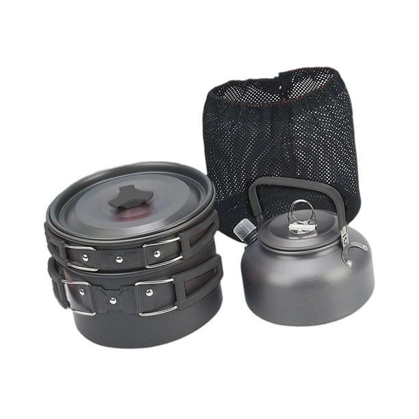 Juego de cocina para acampar con bolsa de almacenamiento, utensilios de cocina plegables, olla y sartén Mango negro