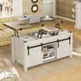 thumbnail image 2 of Lift Top Coffee Table, 4 in 1 Multi-Function Farmhouse Coffee Tables with Storage and Hidden Compartment, Convertible White Coffee Table Converts to Dining Table for Living Room, Brown Top, 2 of 7