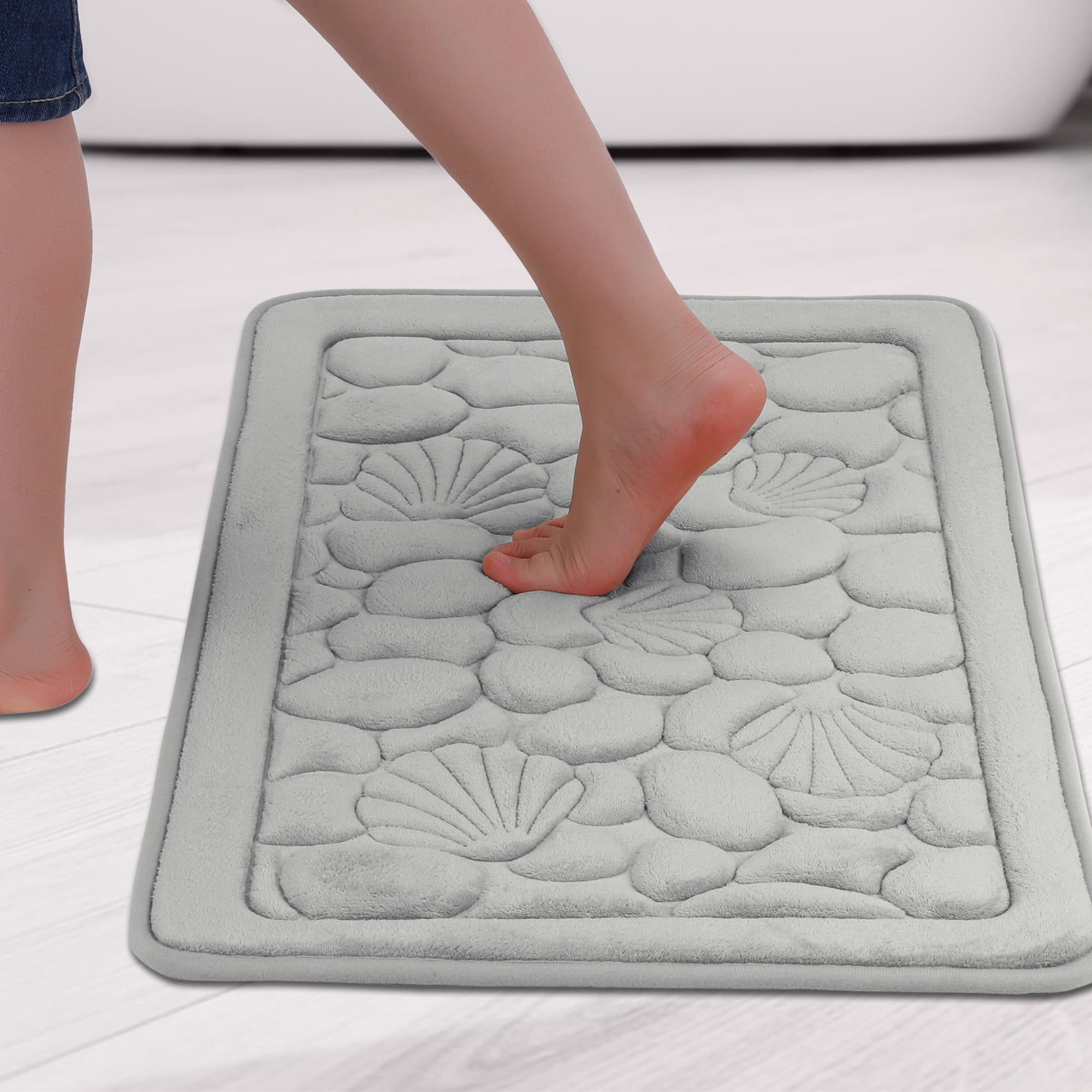 Unique Bargains Shell Pattern Bath Mat Memory Foam Non-Slip Bath Rugs Grey 20" x 32"