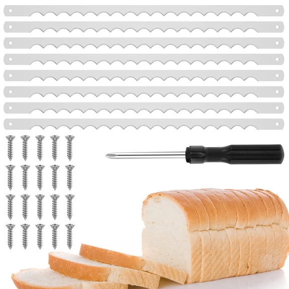 Jetcloudlive 8Pcs Bread Bow Cutter Blades Stainless Steel Blade with Screws and Screwdriver 10.8×0.43in Serrated Bread Blade Rustproof Bread Slicer Bread Cutting Tool for Wooden