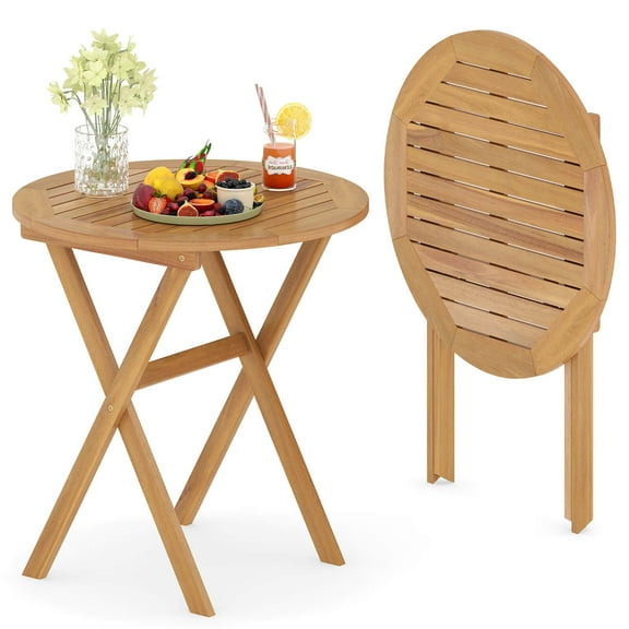 Costway Outdoor Side Table with Slatted Tabletop & X-Shaped Structure Coffee Table