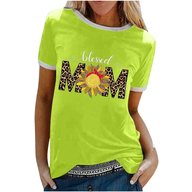 Camiseta holgada cómoda debajo de la cintura con cuello redondo y estampado elegante para mujer, blusa de manga corta, Tops informales OAVQHLG3B Store lin121212