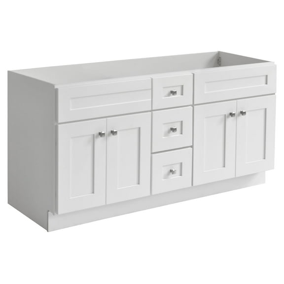 Brookings 60 Inch Bathroom Vanity, Shaker, Solid Wood, Fully Assembled, Sherwin Williams® White – Design House, 215012