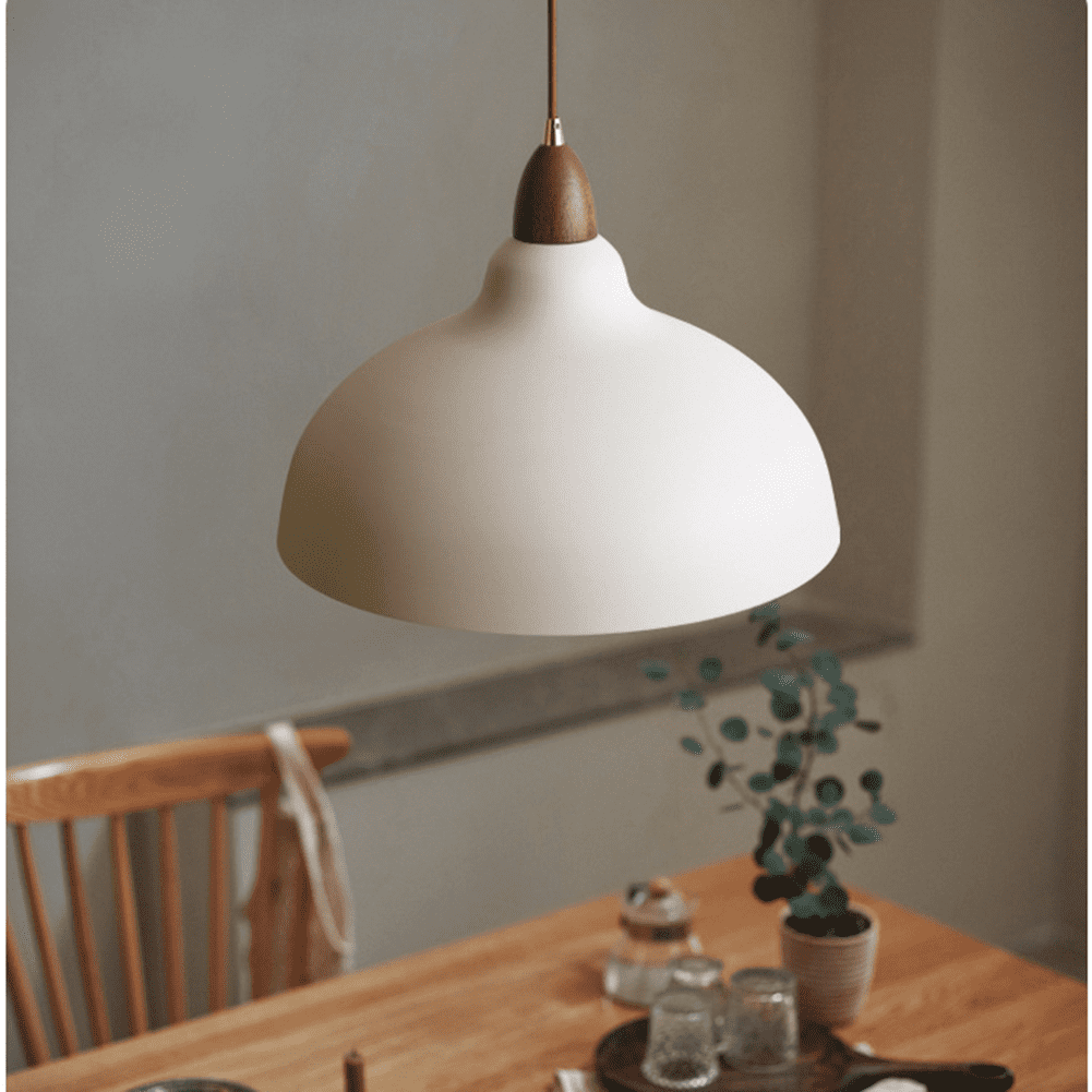 Modern Minimalist Dome Pendant Lamp, Wood Metal Iron Pendant Light Fixture, Semicircle Farmhouse Pendant Lighting, Japanese Style Rustic Chandelier for Dining Room Table Kitchen Island