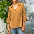 thumbnail image 2 of Yubnlvae Cotton-Linen Button Shirts - 2025 Casual V-Neck Tops (Breathable, Solid Color Summer Blouses) Yellow 5XL, 2 of 4