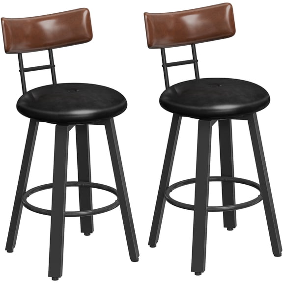 HOOBRO Set of 2 36.2-Inch Counter Height Swivel Bar Stools with Curved Back, Footrest & Upholstered Seat, Brown and Black