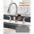 thumbnail image 4 of 3 Hole Kitchen Faucet with Pull Down Sprayer, Brushed Nickel, Double Handle High Arc Faucet for Kitchen Sink with 3 Mode , Stainless , T-3005BN, 4 of 8