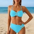 thumbnail image 2 of Women's 2 Piece Swimsuit Y2K Bikini Set with O-Wire Halter Top & High Waist 2 Piece Set Color Sky Blue Size M, 2 of 4