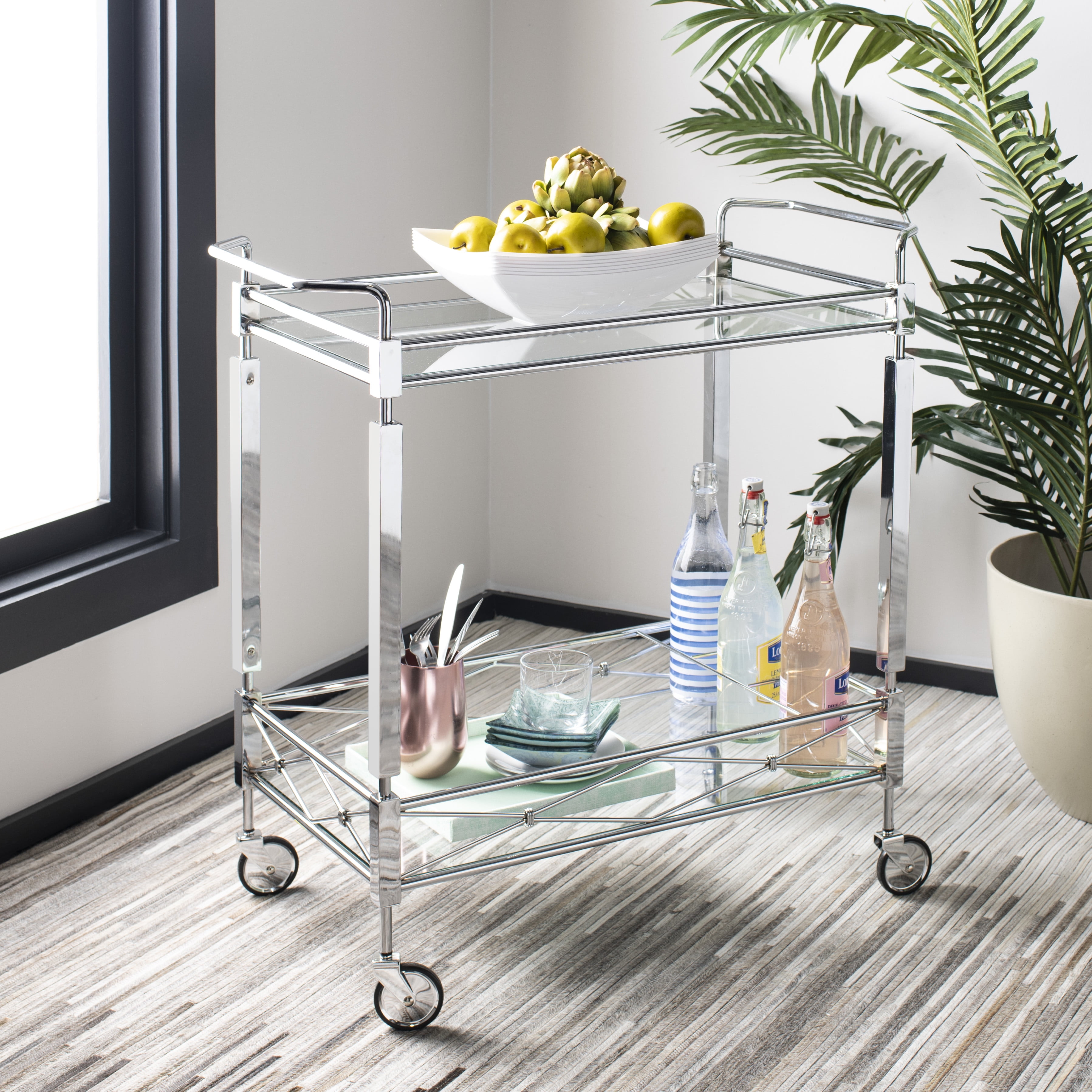 Safavieh Ingrid 2 Tier Modern Glam Rectangle Bar Cart with Casters