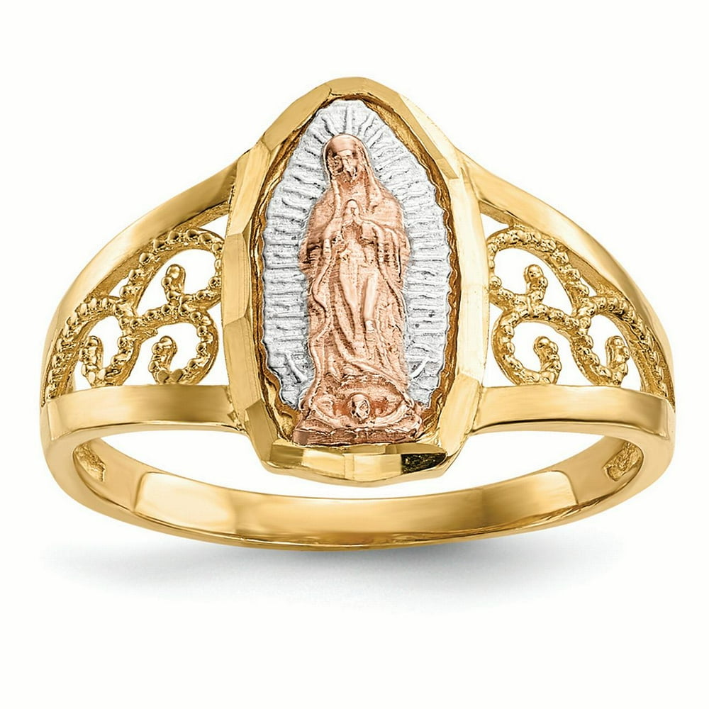 Ring Women Religious 14K Tri Color Gold 31.3 MM Lady of Guadalupe