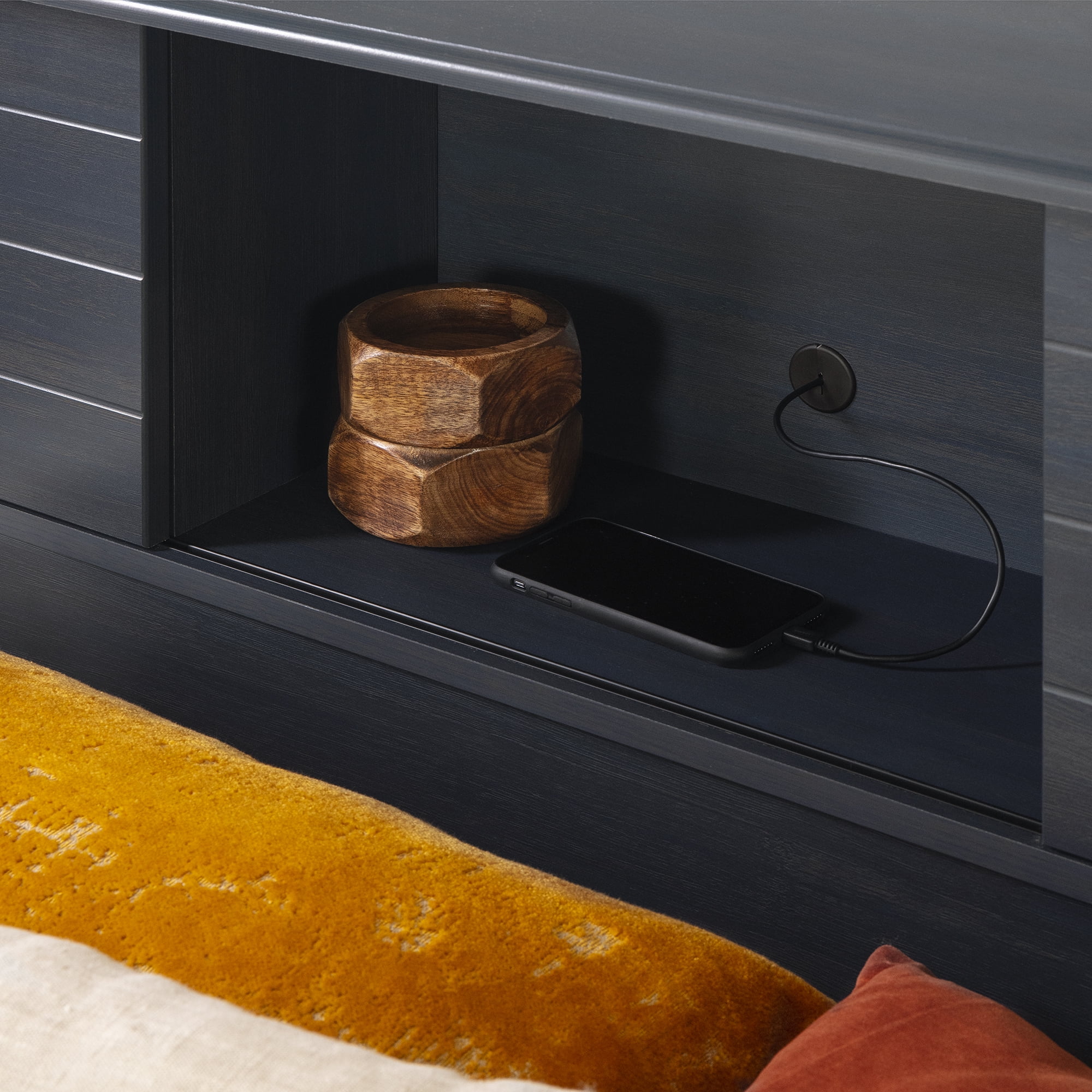 South Shore Ulysses Full Bookcase Headboard with Storage and Sliding Doors, in Blueberry