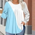 thumbnail image 5 of FRSASU Womens Crewneck Sweatshirt Plus Size Color Blocking Casual Loose Fitting Tops Long Sleeve T Shirt Light Blue L(L), 5 of 6