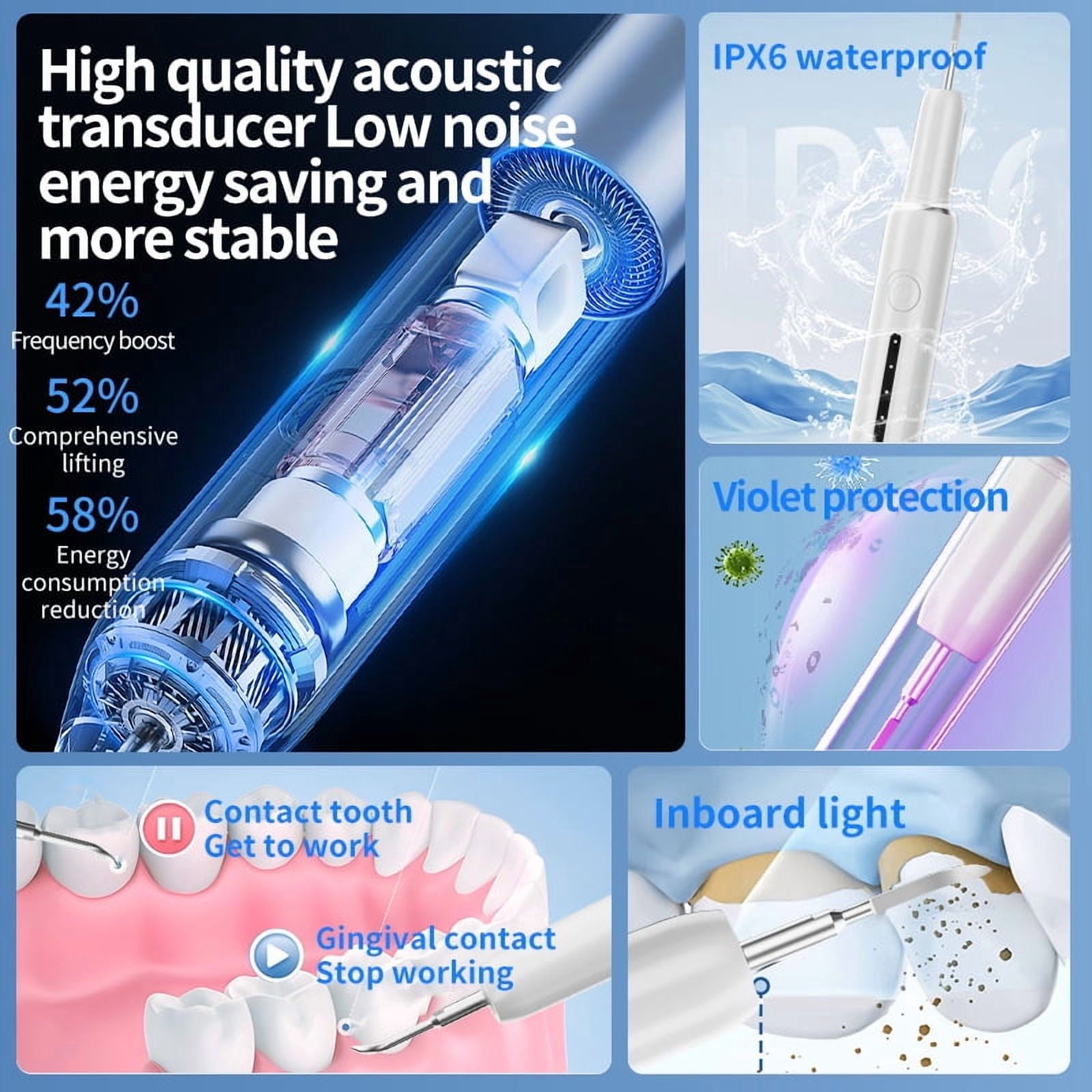 LC-dolida Ultrasonic Teeth Cleaning Kit, 5 Modes & Auto Pressure Sensing, IPX6 Waterproof Electric Tartar Remover with 4 Replaceable Heads, Type-C Fast Charging, Includes Dental Mirror Kit(Black)