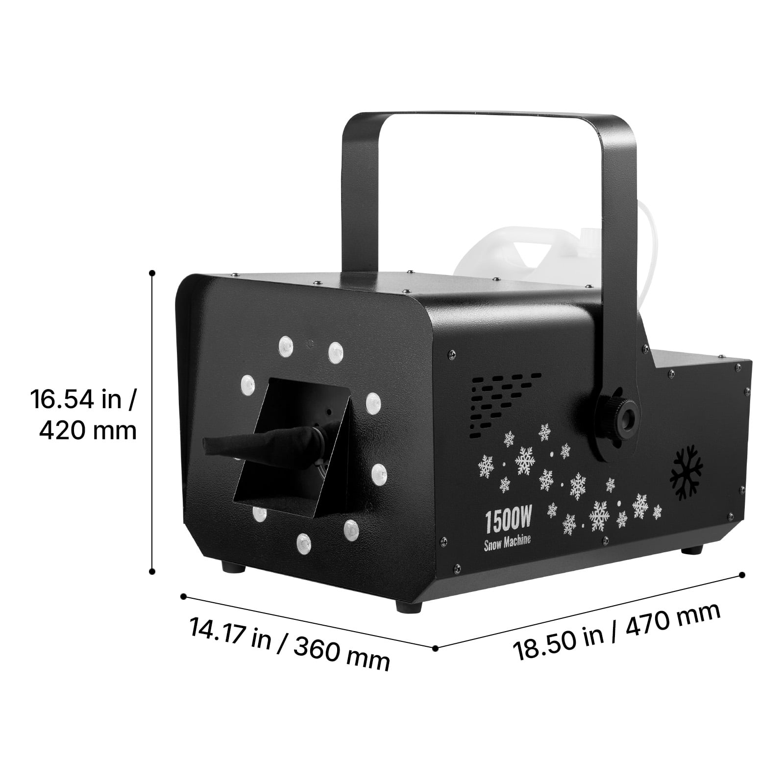 VEVOR 1500W Snow Machine with RGB DMX512 Signal Control, 9 LED Lights, Wireless Remote, High Output Snowflake Machine with 5L Tank, Portable DJ Stage Snow Maker for Christmas Parties Stage Effects