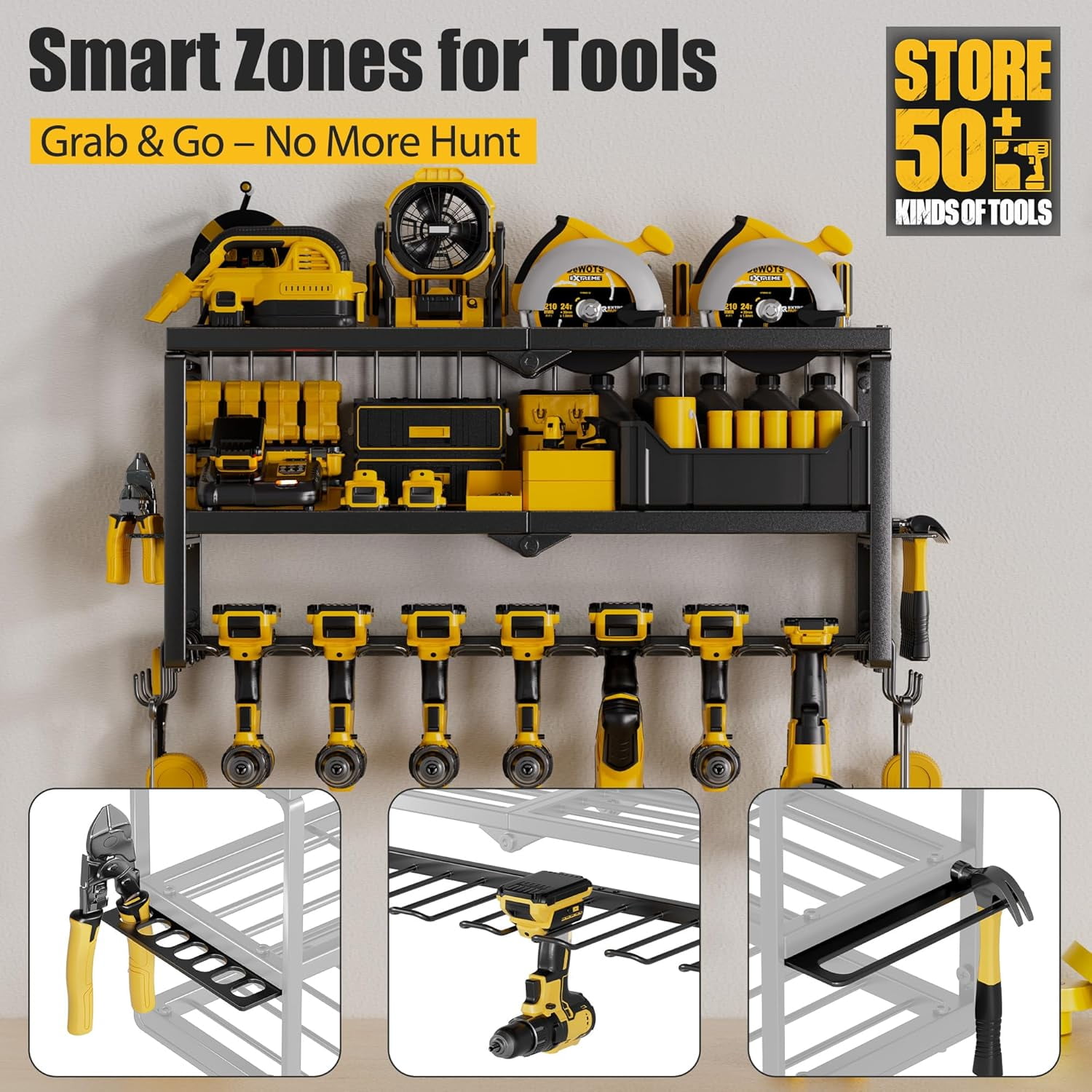 Heavy Duty Power Tool Organizer with 7 Drill Holders for Garage Workshop Storage