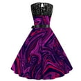 thumbnail image 3 of IROINNID Women's Sleeveless A-Line Dress Round Neckline Summer Retro Lace Panel Waist Hem Swing Dresses With Belt Strapless Print Dress, 3 of 3