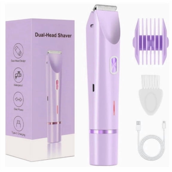Trimmer for Women 2-in-1 Double Head Electric Razor, Waterproof Electric Shaver for Women for Bikini Underarms Legs & Face, USB Rechargeable & Travel Friendly