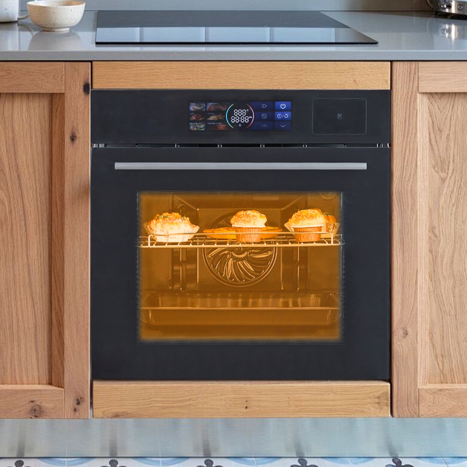 Built-In Convection Oven 24 Inch | 2.5 Cu Ft 3D Heating Touch Display | 3000W Electric Oven with Air Fry Function, 8 Cooking Modes, 108 Smart Recipes