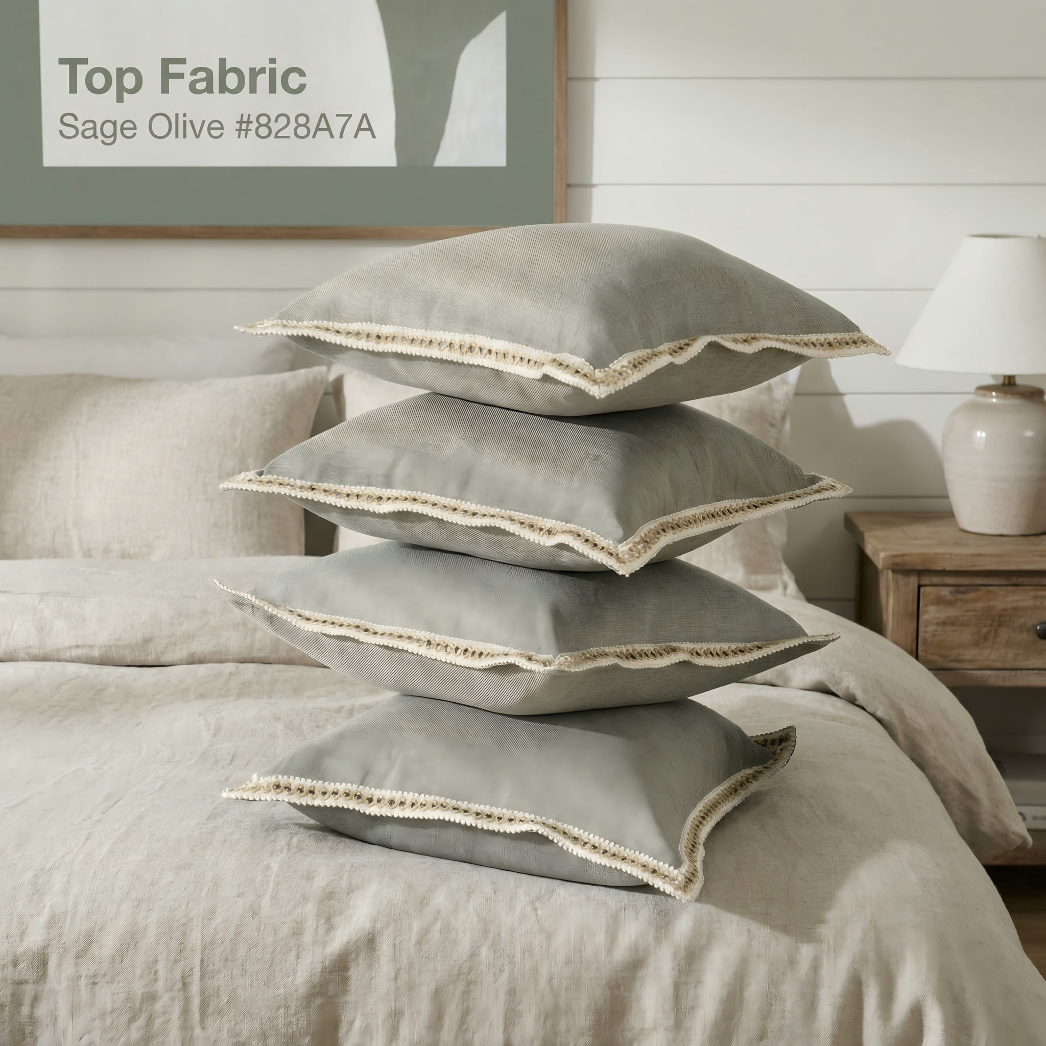 4 Pack Gray Throw Pillow Covers, 20x20 Inch Vintage Linen Trimmed Cushion Cases for Living Room Bedroom