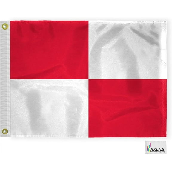 AGAS Uniform Code U Marine Signal Flag - Printed 200D Nylon - Canvas Header - Brass Grommets - Colorfast & Stitched Edges - Nautical Boat Flag - Naval Code Signal Flag.