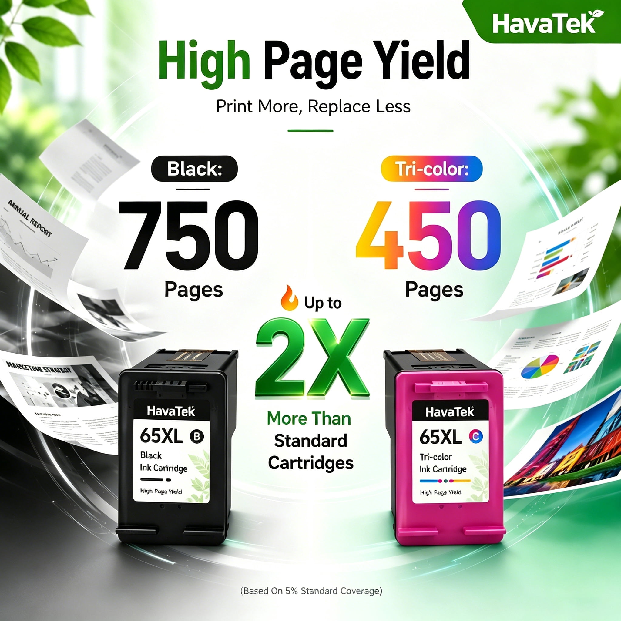 65XL Ink Cartridge Combo Pack Compatible for HP 65 Black and Color Ink for DeskJet 3752 2655 for Envy 5055 5010 Printer