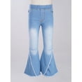 thumbnail image 3 of Yruioon Kids Girls Washed Flared Jeans Elastic Waist Wide Leg Bell Bottoms Denim Pants Casual Light Blue 10, 3 of 5