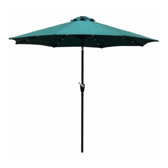 Open Box Four Seasons Courtyard 9’ Polyester LED Patio Umbrella & Steel Pole, Green