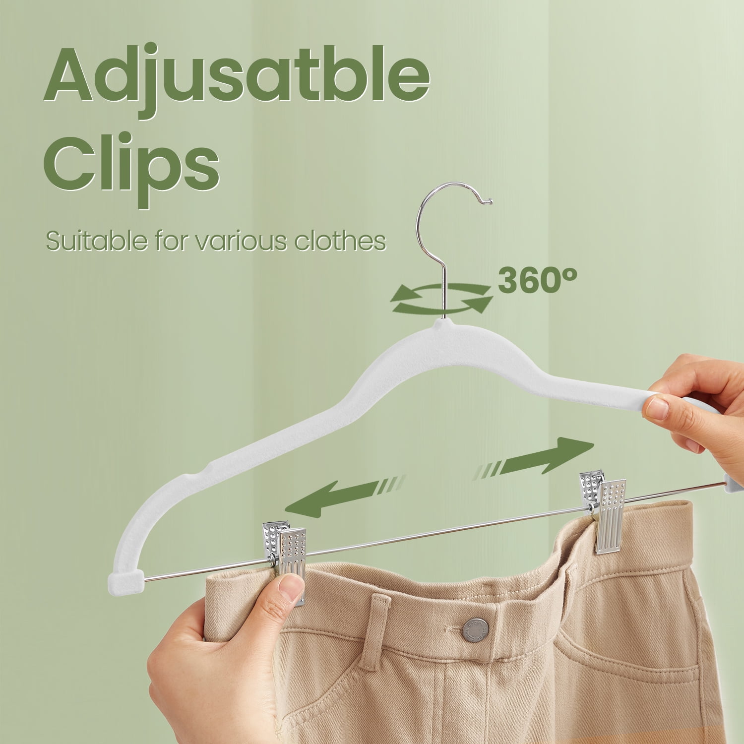 20 - Pack White Velvet Pants Hangers, 16.7 - Inch Long with Adjustable Clips. Heavy - Duty and Non - Slip, Ideal for Space - Saving Storage