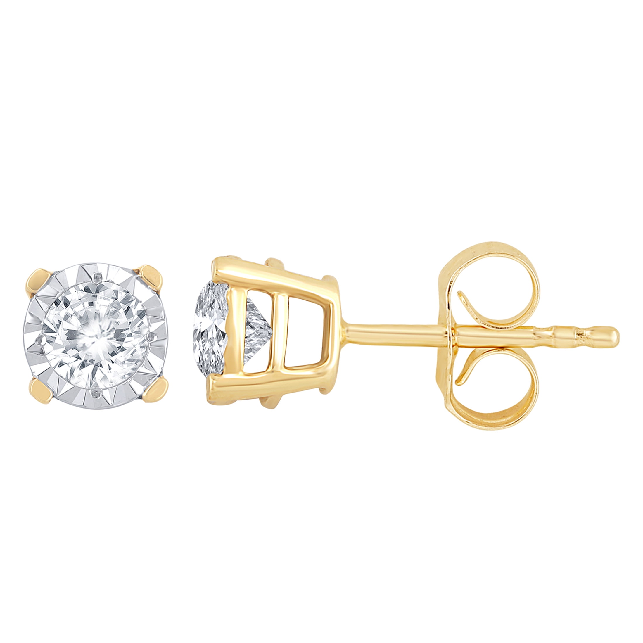 Solid 10k Yellow Gold 2.00 CT White Round Diamond Prong Set Stud Earrings