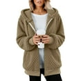 thumbnail image 3 of Womens Full Zip Up Fleece Jacket Hooded Oversized Jacquard Sherpa Hoodie Fuzzy Jackets Warm Teddy Coat Fall Winter Outerwear, 3 of 5