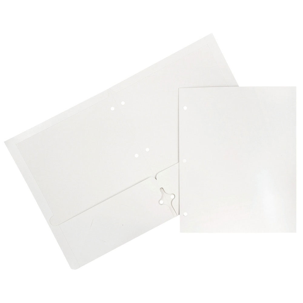 JAM Glossy 3 Hole Punch Folders, White, 6/Pack