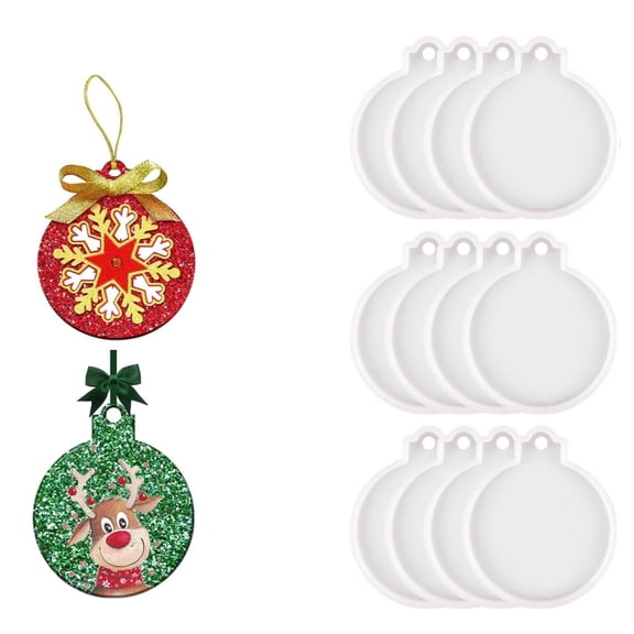 Trianu 12 Pcs Silicone Christmas Resin Molds, White Epoxy Resin Molds Round Shaped Resin Molds Christmas Resin Ornament Molds for Christmas Tree Decorations DIY Craft Keychain Pendant Making