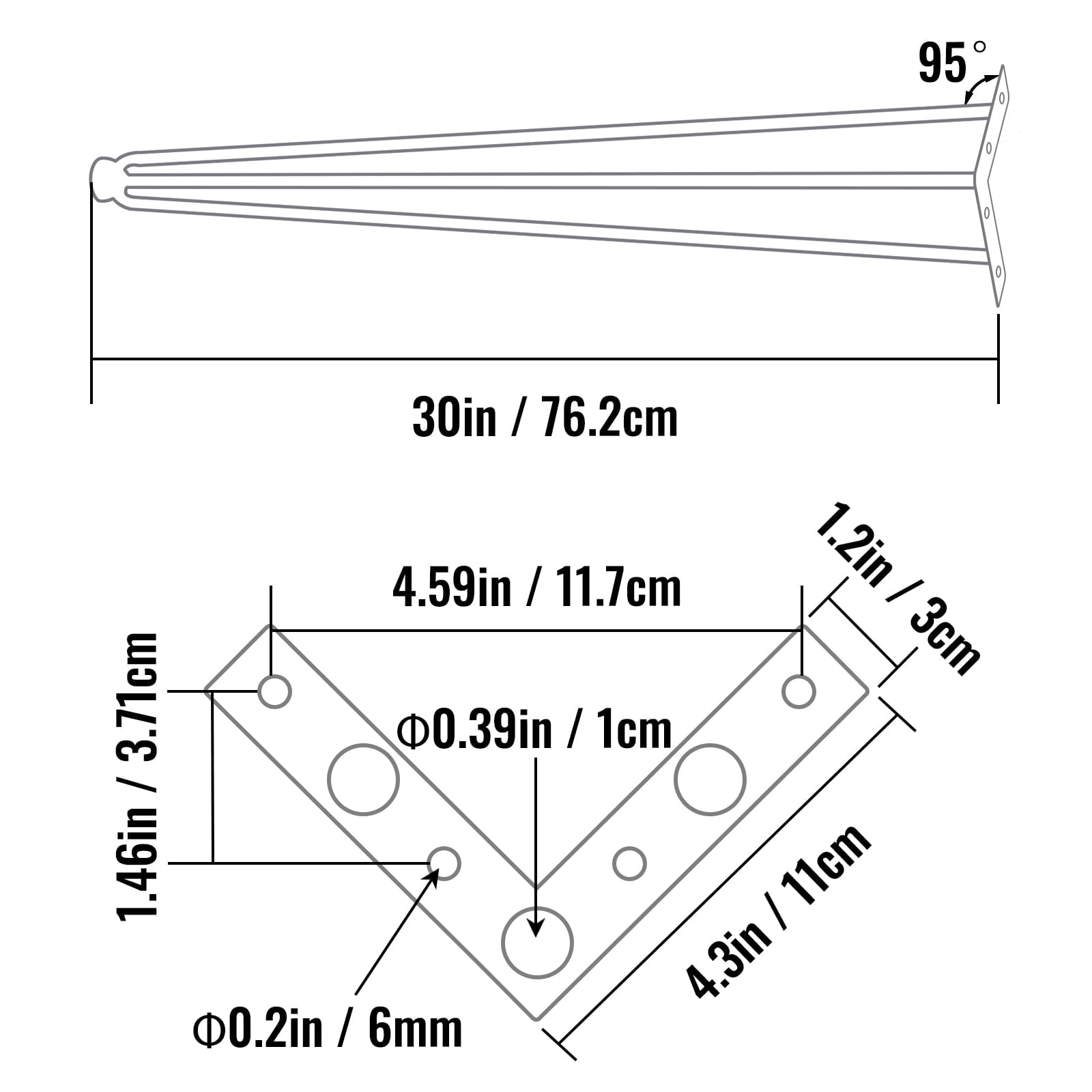 KFFKFF 30" Carbon Steel Table Legs in Black, Pack of 4, Capable of Supporting 880lbs in Total (Each Leg Supports 220lbs), 3-Rod Design, Ideal for Benches, Desks, Dining and End Tables
