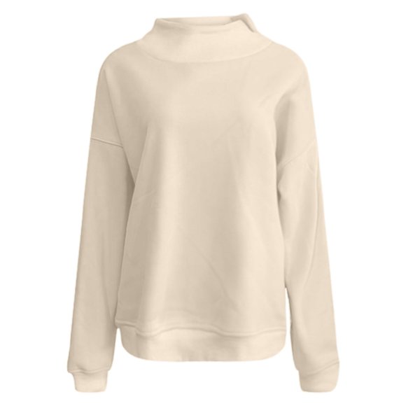 Chandail en Molleton Col Rond Coupe Ample Confortable pour Femmes - Beige m, Chandail Col Roulé Manches Longues Chandails à Capuchon Hauts Tenues Mode Automne 2025 Vêtements