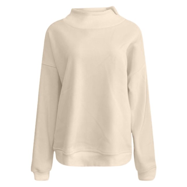 Chandail en Molleton Col Rond Coupe Ample Confortable pour Femmes - Beige m, Chandail Col Roulé Manches Longues Chandails à Capuchon Hauts Tenues Mode Automne 2025 Vêtements