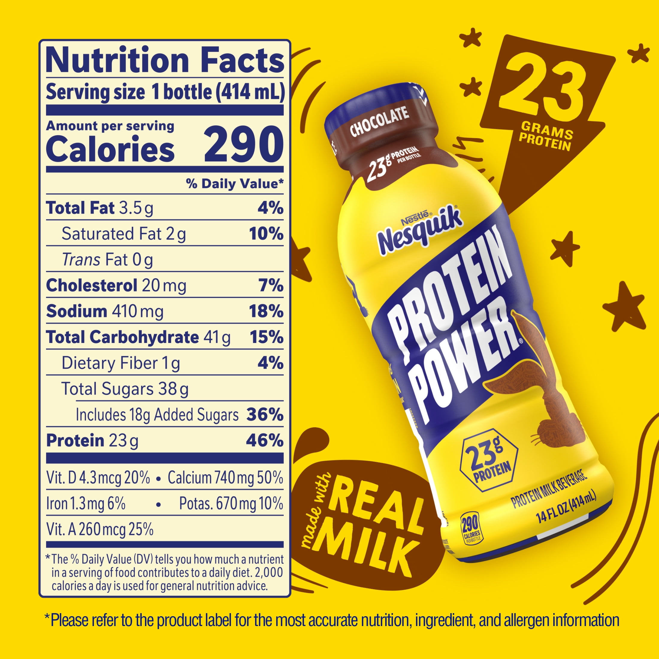 Nesquik Protein Power, Chocolate Protein Milk Beverage, 23g Protein per Bottle, Ready to Drink, 14 oz Bottle 14 fl oz
