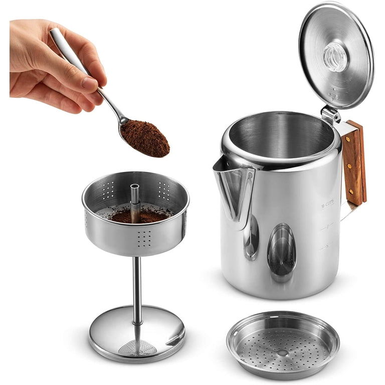 Eurolux Percolator Coffee Maker Pot - 9 Cups | Durable Stainless