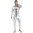 thumbnail image 4 of Alvivi Men's Shiny Metallic Dance Unitards Long Sleeve Full Length Bodysuits Jumpsuits Silver 3XL, 4 of 6
