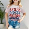 thumbnail image 2 of TOOYOU 4th Of July Girls T Shirts Short Sleeve Tee Letter Print Crewneck T-Shirt Casual Fit Basic Top Girls' Summer Fashion Patriotic Top Size 3-4 Years Pink, 2 of 4