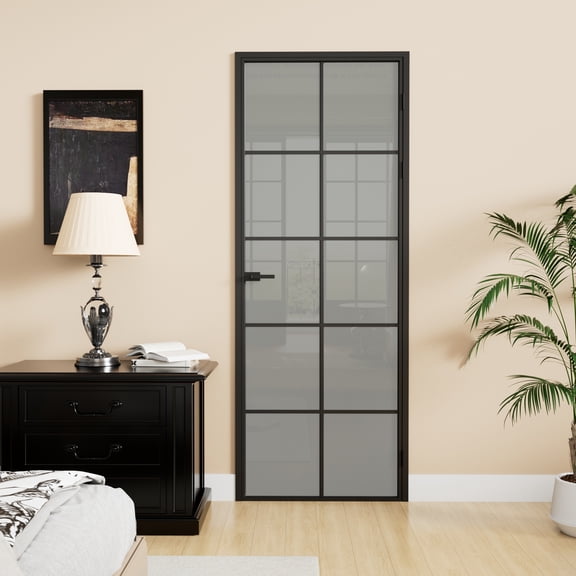 24" X 80" Interior 10-Lite Frosted Glass Aluminun Door Slab With Aluminun Jamb And Knob