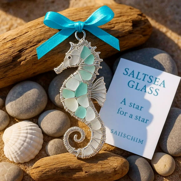 10Pcs Handmade Sea Glass Ornament under $5! Cagogo Handmade Sea Glass Ornament, Beach Ocean Themed Wall Hanging, Coastal Home Decor Accessory, Driftwood Sea Shell Decor